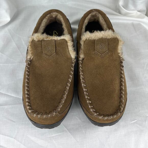 Men’s Clarks Venetian Suede Moccasin Slippers Sage Taupe Lined Loafer Size 8 main image 6